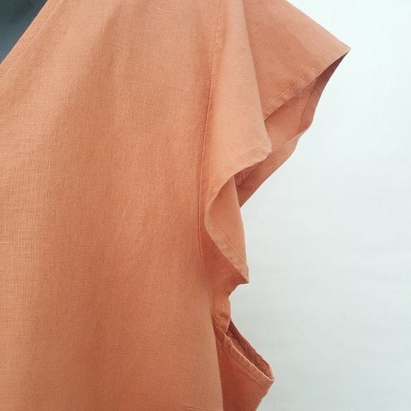 Goodthreads Women's Relaxed Fit Washed Linen Blend Flutter Sleeve Peasant Dress - Picture 4 of 13